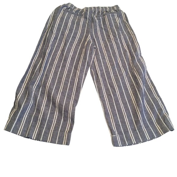 Beachlunchlounge Elastic Waist Capri Linen Striped Pants, Size Small - Picture 8 of 9